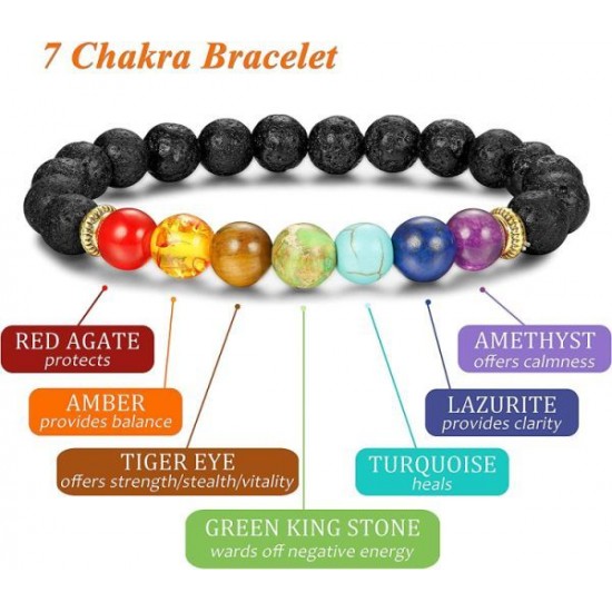 10 Pieces Lava Rock Chakra Bracelets Stress Relief Yoga Beads Aromatherapy Essential Oil Diffuser Elastic Bracelets For Women Men